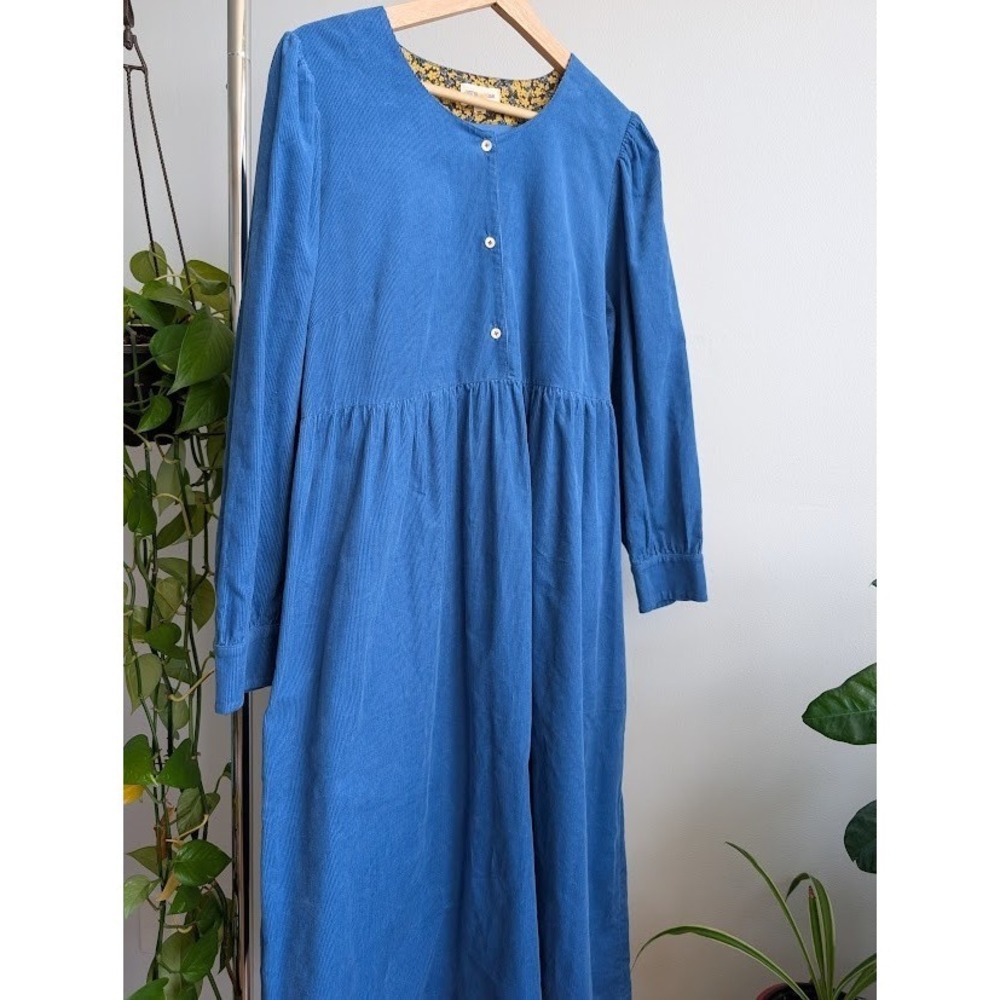Justine Tabak midi Dress L royal blue cottagecore lagenlook maximalist corduroy